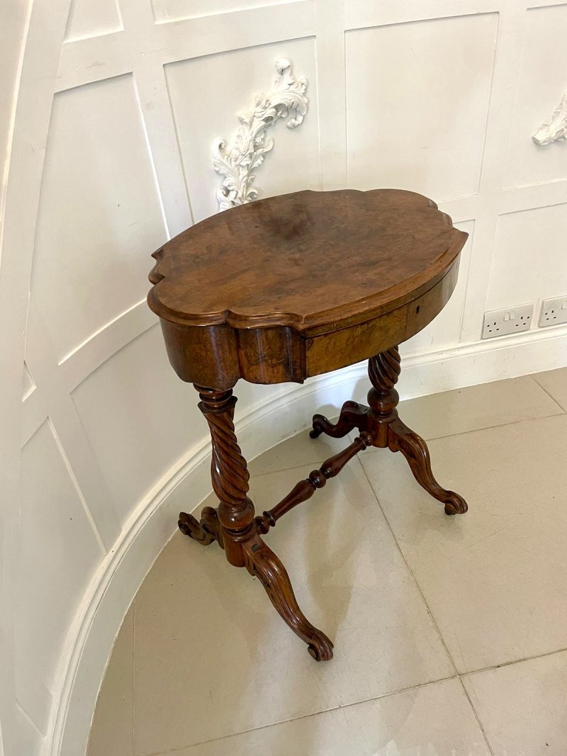 Antique Victorian Burr Walnut Work Lamp Table - Image 2